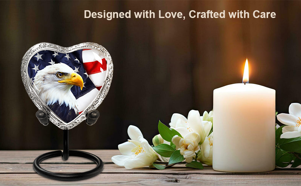 American Eagle Heart Keepsake Urn for Human Ashes – Small Memorial Urn for a Man or Woman – A Tribute of Strength and Freedom