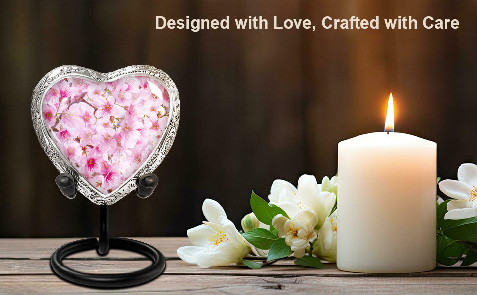 Pink Cherry Blossom Keepsake Urn for a Woman – This Heart-Shaped Token Is a Tender Tribute to Her Spirit, Her Grace, and the Love That Still Blooms