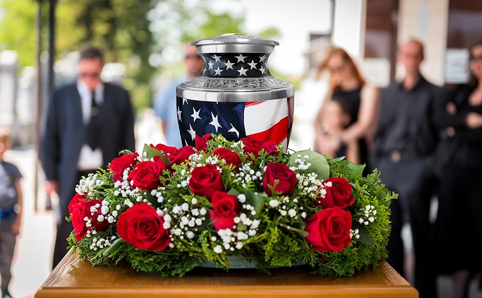 American Flag Cremation Urn for Human Ashes – Patriotic Memorial Urn for a Man or Woman – Honor a Life of Service and Love