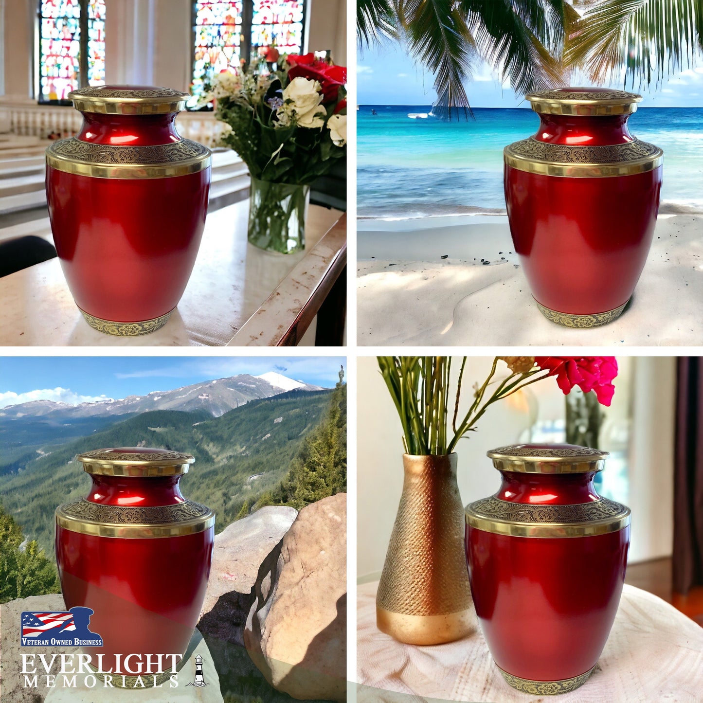 Grecian Classic Red Adult Cremation Urn for Human Ashes, Large with Velvet Bag