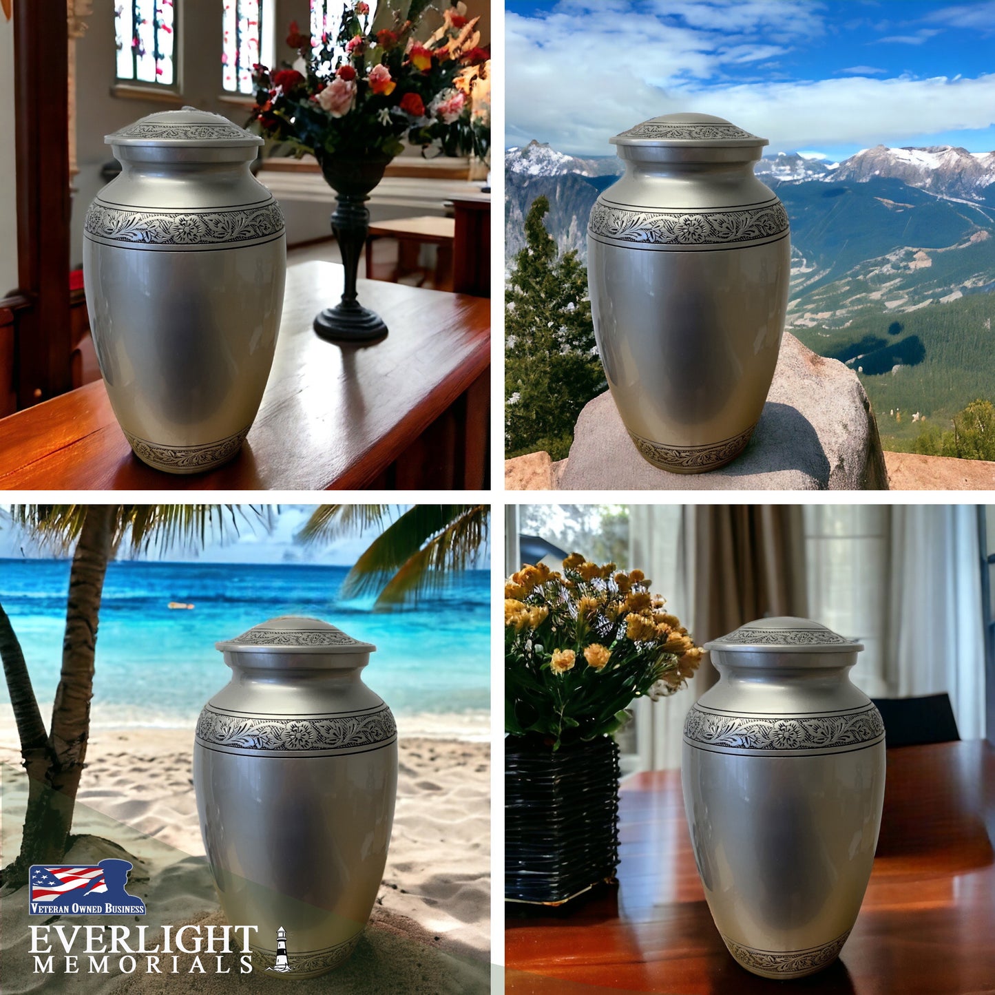 Pewter Classic Adult Cremation Urn for Human Ashes, Large w/ Velvet Bag