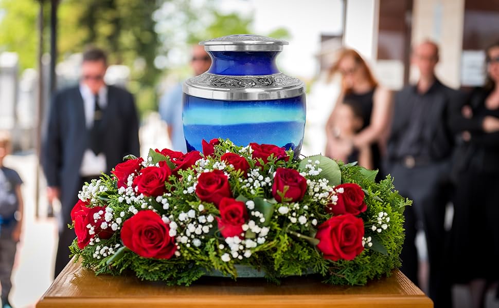 Aurora Borealis Cremation Urn for Human Ashes, Large with Velvet Bag