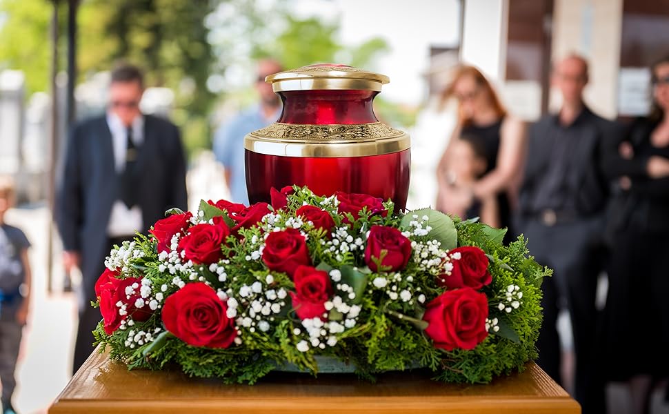 Grecian Classic Red Adult Cremation Urn for Human Ashes, Large with Velvet Bag