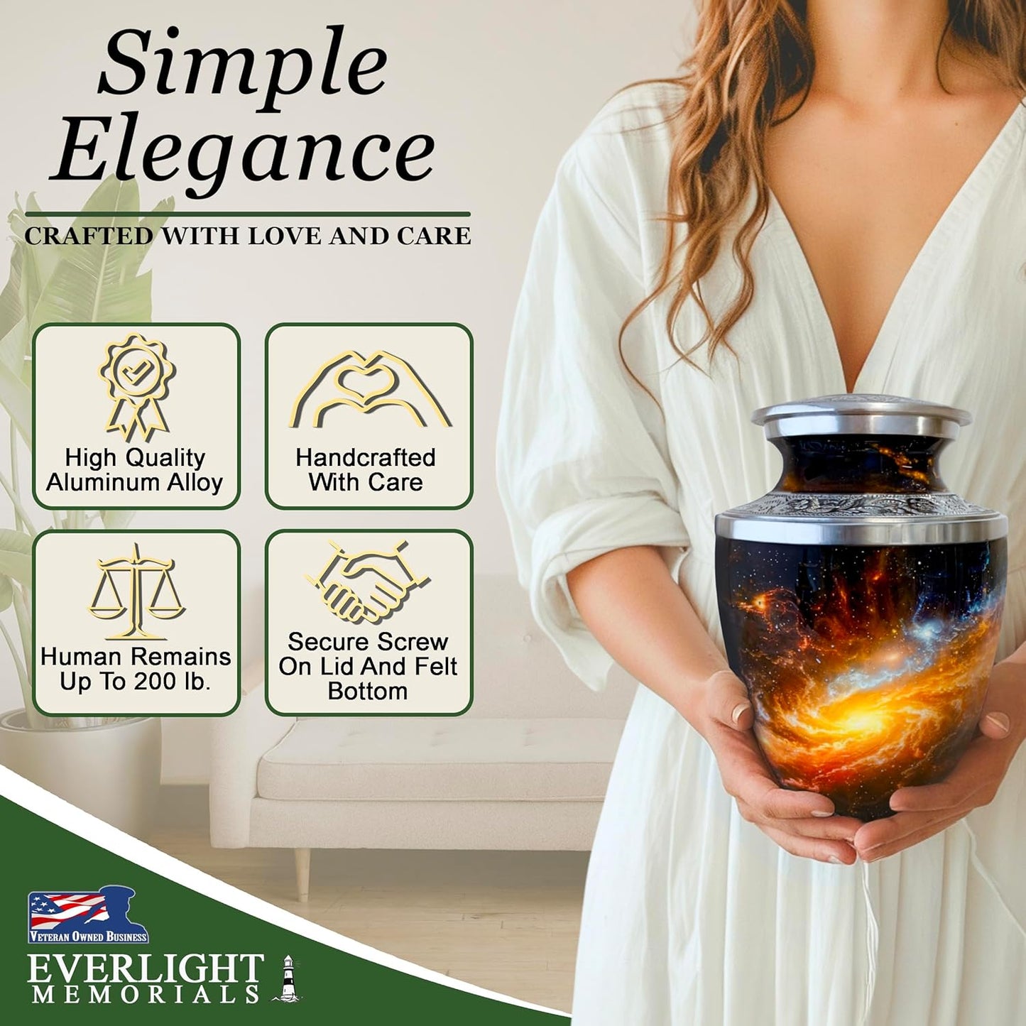 Celestial Journey Cremation Urn for Human Ashes, with Velvet Bag