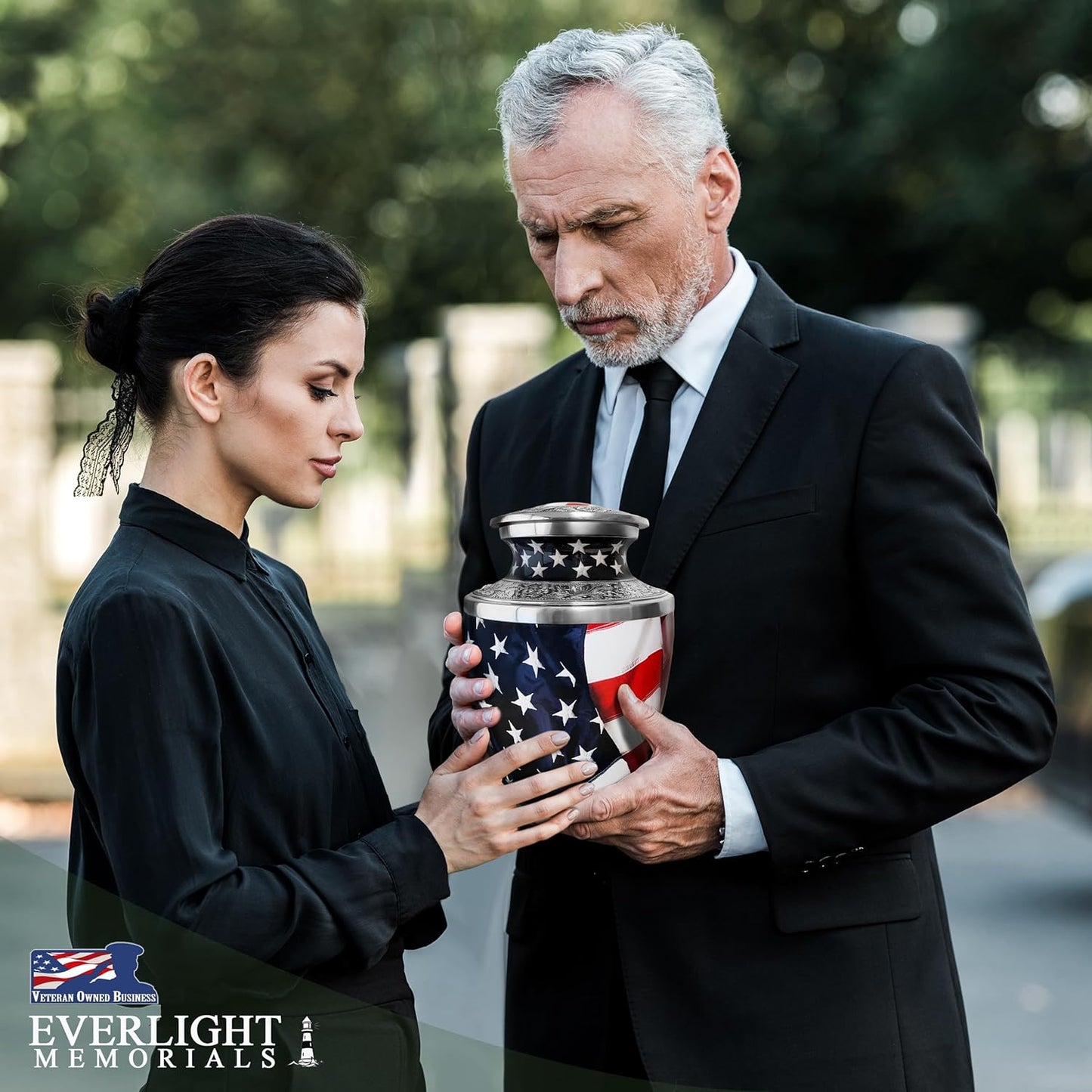 American Flag Cremation Urn for Human Ashes – Patriotic Memorial Urn for a Man or Woman – Honor a Life of Service and Love