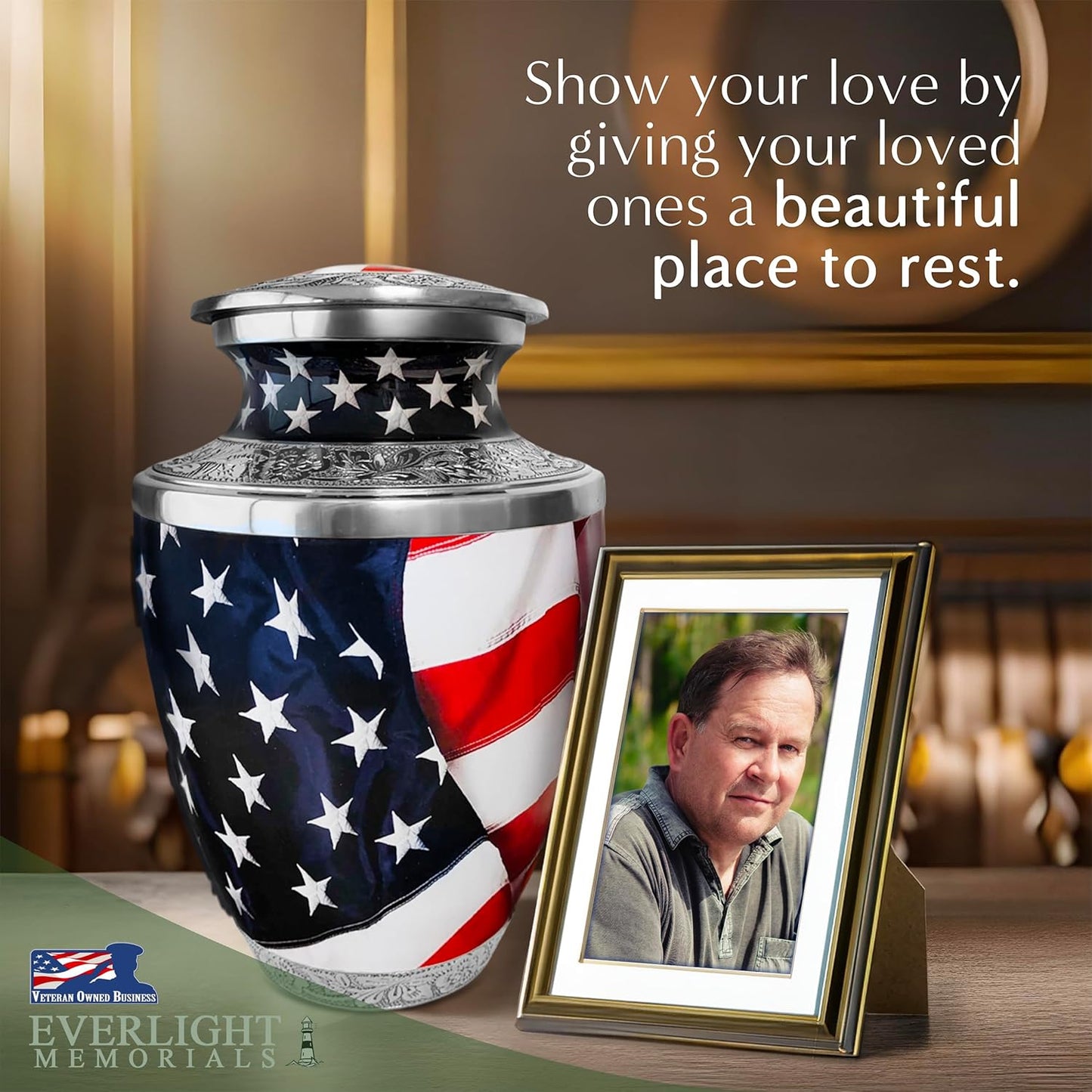 American Flag Cremation Urn for Human Ashes – Patriotic Memorial Urn for a Man or Woman – Honor a Life of Service and Love