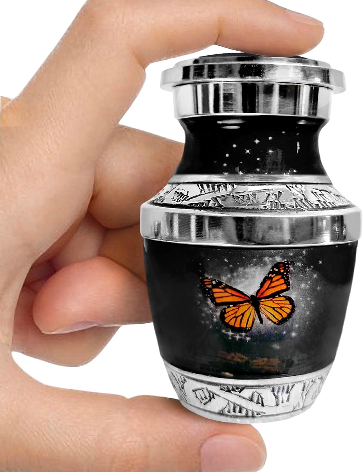Black Monarch Butterfly Cremation Urn for Ashes, Large with Velvet Bag