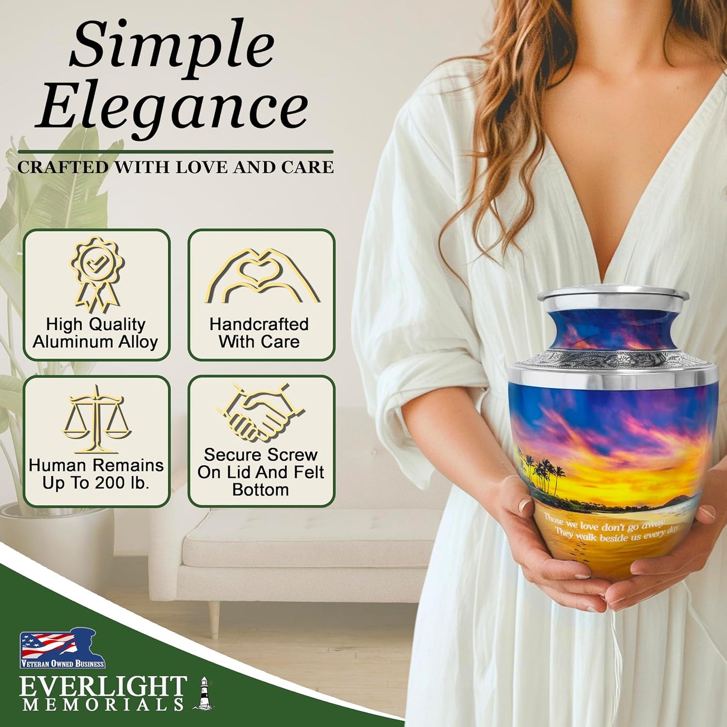 Footprints Cremation Urn for Human Ashes, Large with Velvet Bag