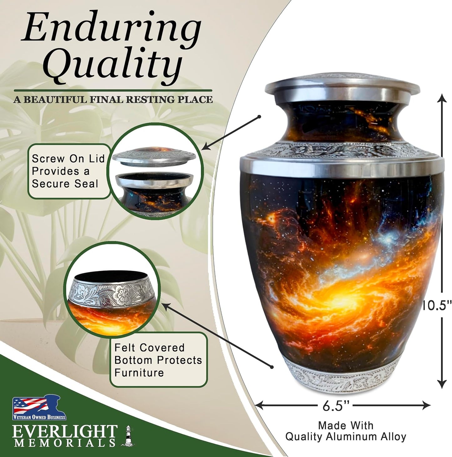 Celestial Journey Cremation Urn for Human Ashes, with Velvet Bag
