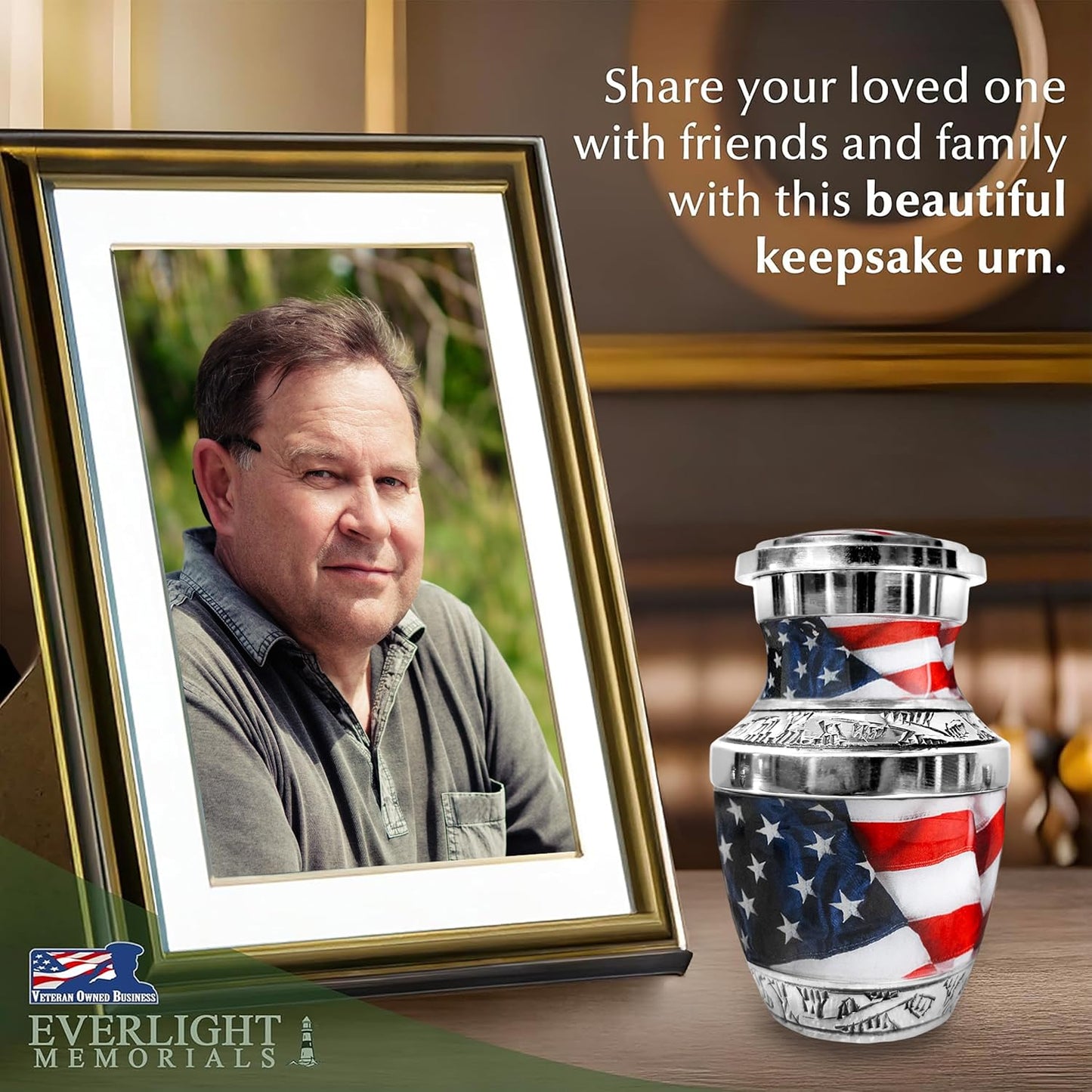 American Flag Keepsake Urn for Human Ashes – Small Memorial Urn for a Man or Woman – A Patriotic Tribute Held Close