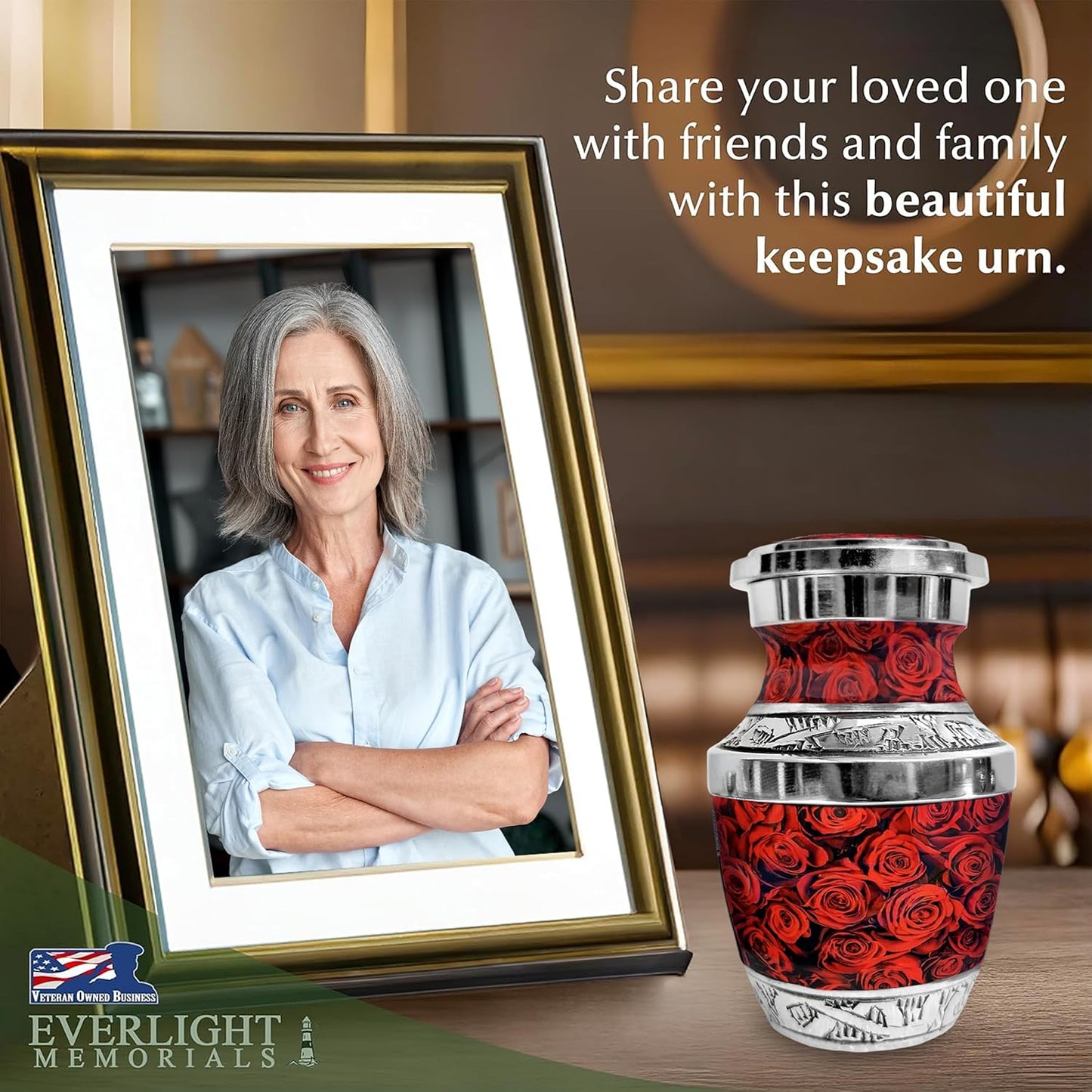 Red Roses Keepsake Urn for Human Ashes – Small Memorial Urn for Adult Female – Mini Tribute for Mother, Daughter, Sister, or Wife – A Lasting Symbol of Love Meant to Be Shared