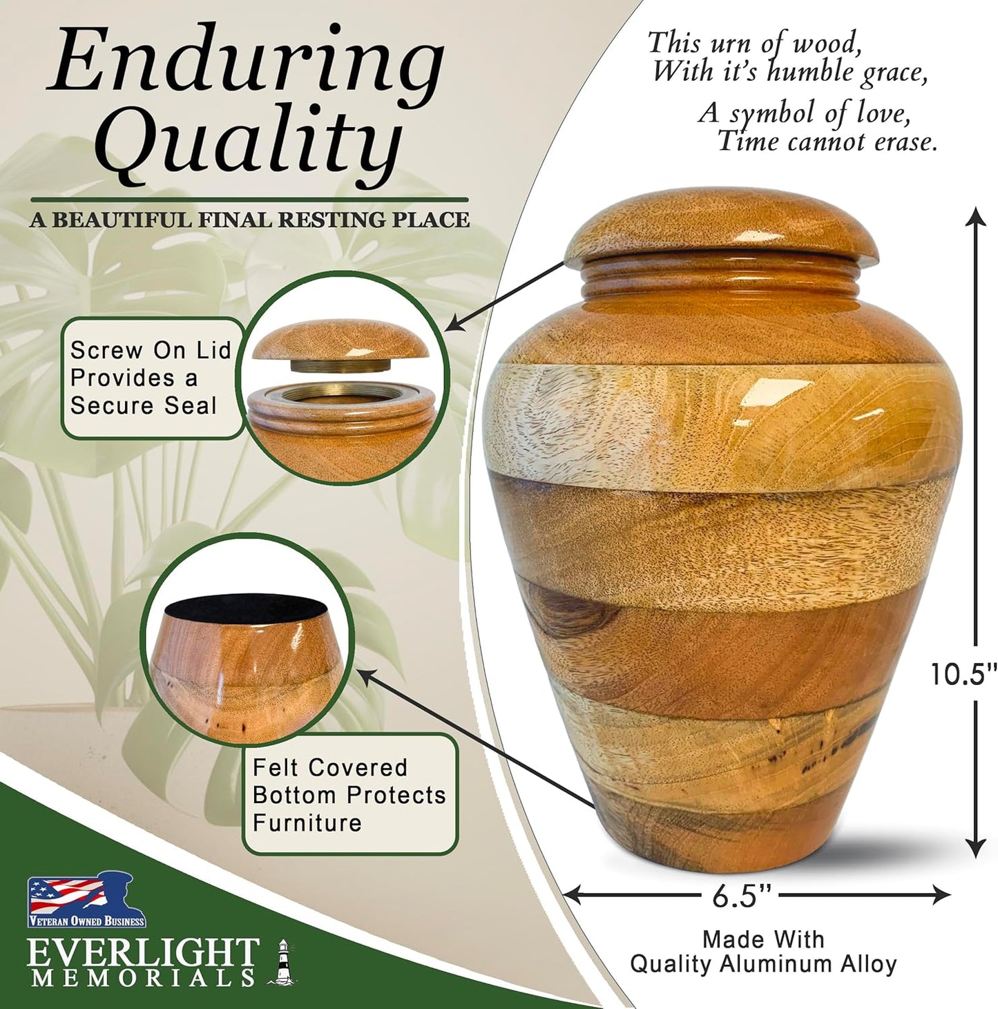 Handcrafted Wooden Urn for Human Ashes – A Natural, Timeless Tribute to a Life Well Lived and Deeply Loved – Large Adult Legacy Memorial for Men or Women