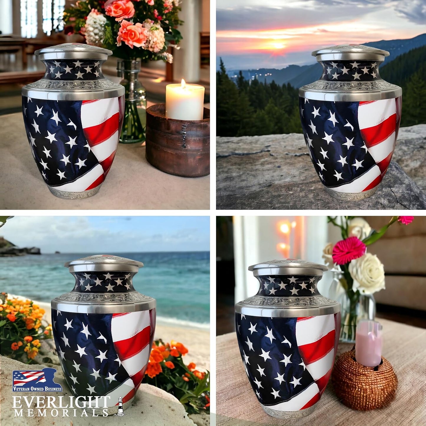 American Flag Cremation Urn for Human Ashes – Patriotic Memorial Urn for a Man or Woman – Honor a Life of Service and Love