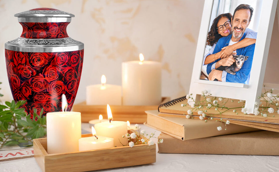 Red Roses Cremation Urn for Human Ashes – A Loving Tribute for an Adult Female – Memorial Urn for Mother, Daughter, Sister, or Wife – A Place for Her Memory to Bloom Every Day