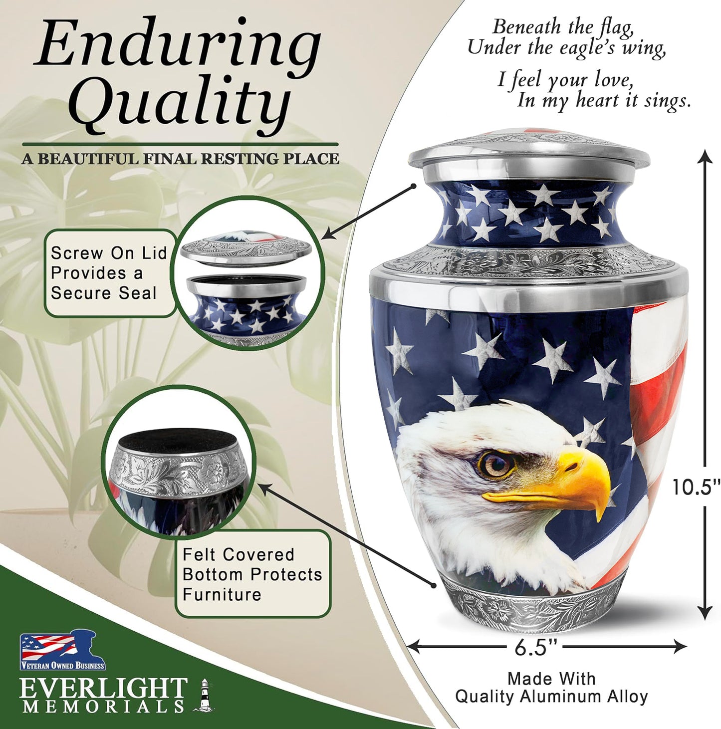 American Eagle Cremation Urn for Human Ashes – Patriotic Memorial Urn for a Man or Woman – Strength, Freedom, and a Life Well Remembered