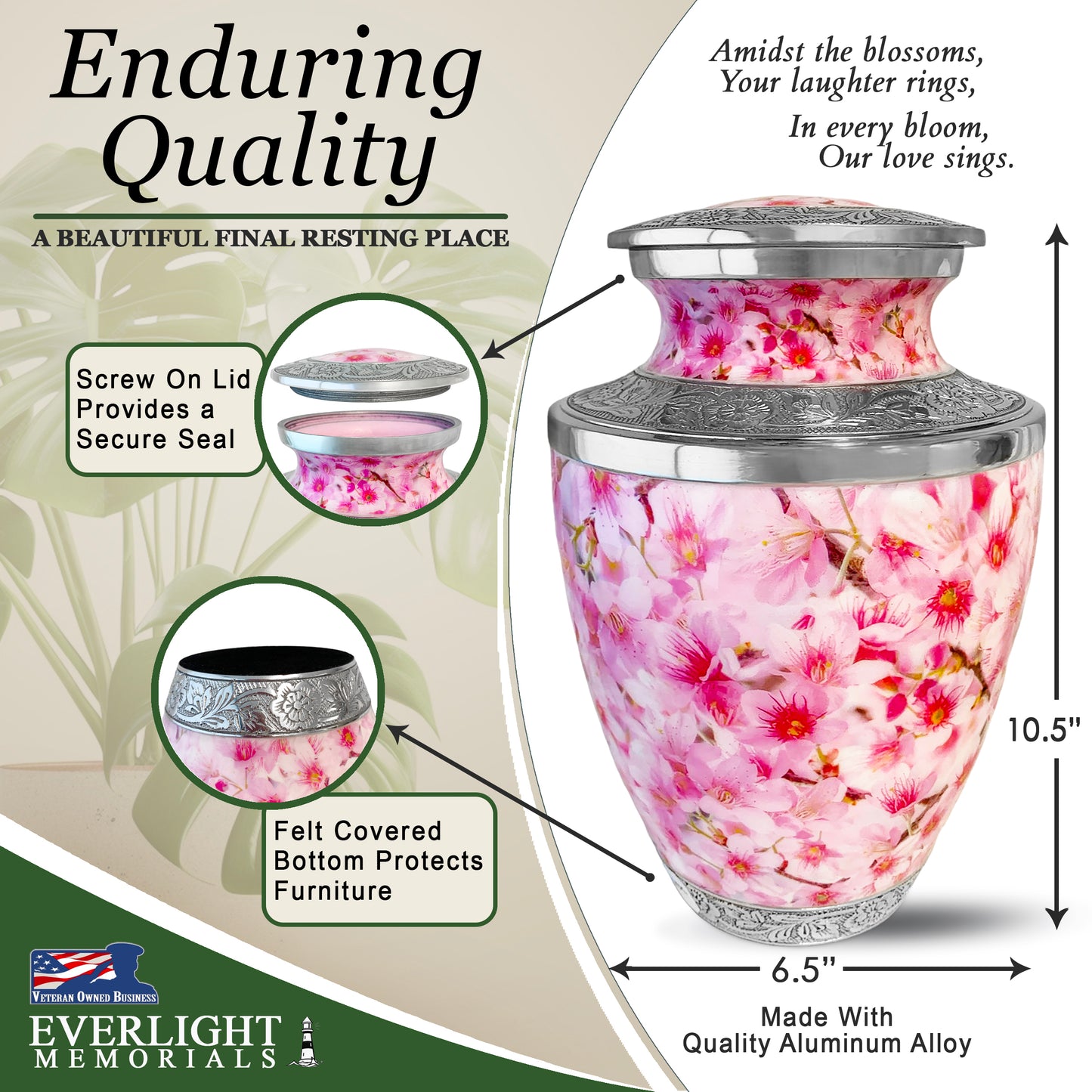 Pink Cherry Blossom Cremation Urn for Women – A Gentle Tribute to Her Spirit, Her Grace, and the Blossoming Love She Left Behind, Now Carried in Every Petal and Memory