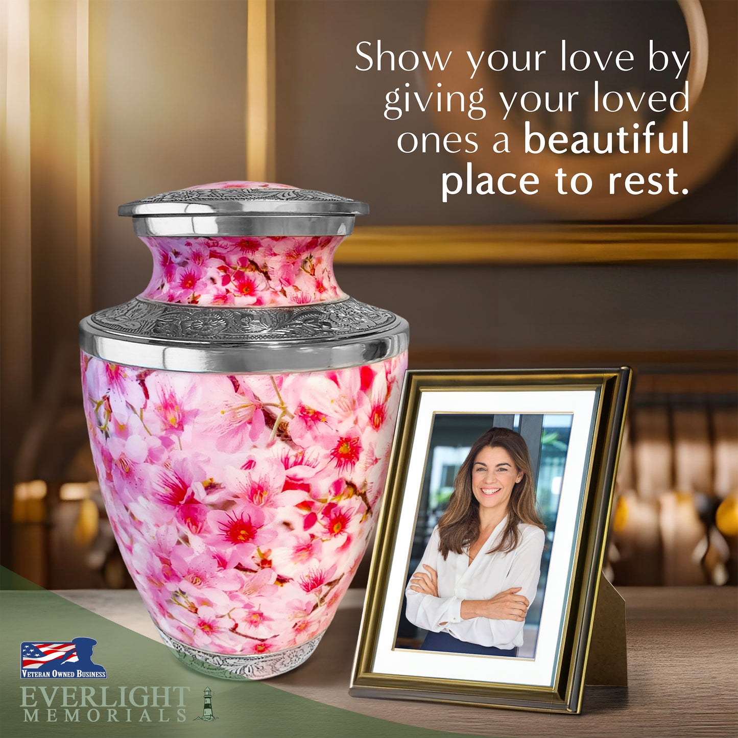 Pink Cherry Blossom Cremation Urn for Women – A Gentle Tribute to Her Spirit, Her Grace, and the Blossoming Love She Left Behind, Now Carried in Every Petal and Memory
