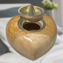 Wooden Heart Keepsake Urn for Human Ashes – Small Handcrafted Mango Wood Memorial Urn with Display Stand