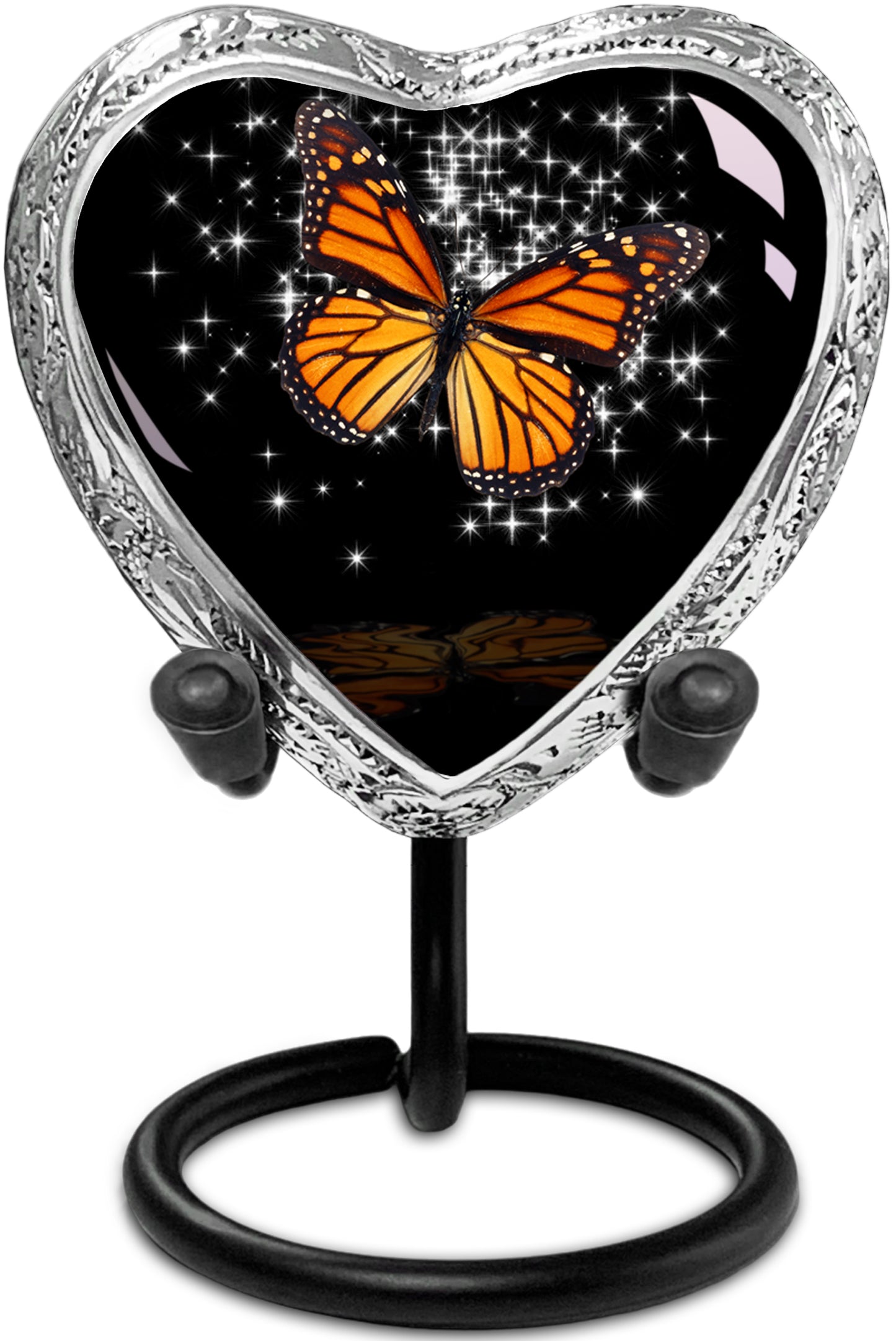 Black Monarch Butterfly Cremation Urn for Ashes, Large with Velvet Bag