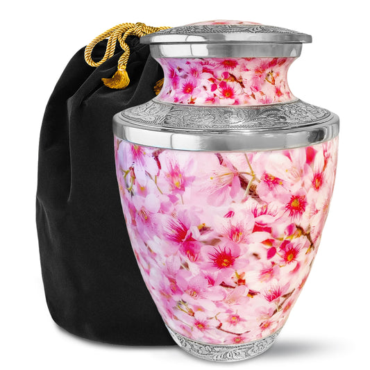 Pink Cherry Blossom Cremation Urn for Women – A Gentle Tribute to Her Spirit, Her Grace, and the Blossoming Love She Left Behind, Now Carried in Every Petal and Memory
