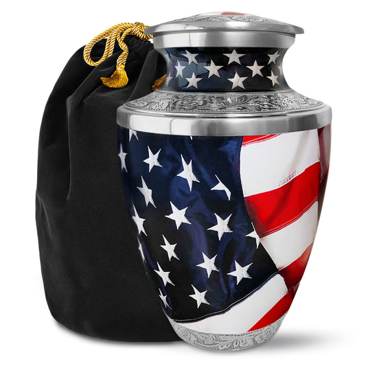 American Flag Cremation Urn for Human Ashes – Patriotic Memorial Urn for a Man or Woman – Honor a Life of Service and Love