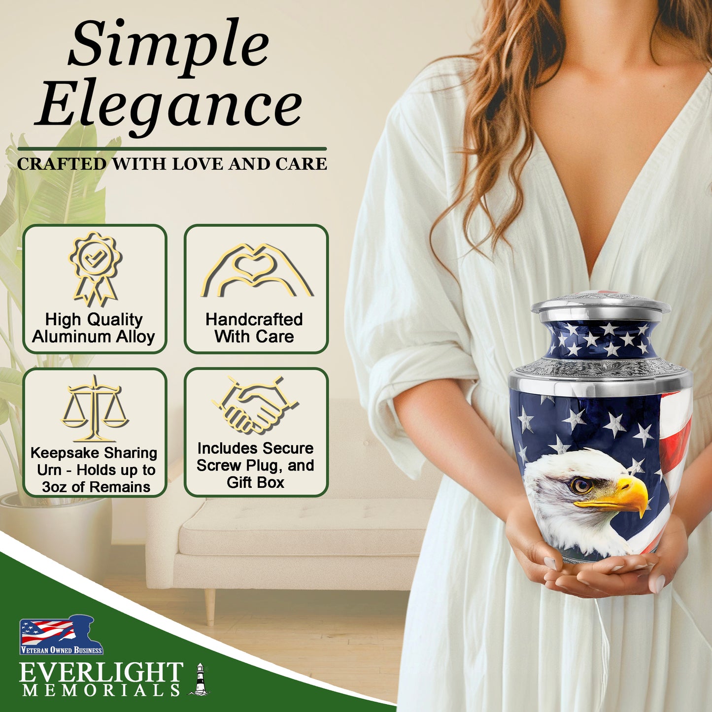 American Eagle Cremation Urn for Human Ashes – Patriotic Memorial Urn for a Man or Woman – Strength, Freedom, and a Life Well Remembered