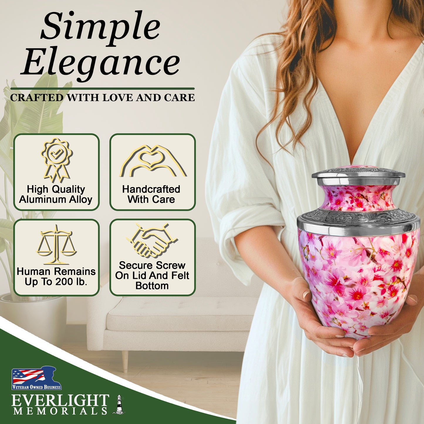 Pink Cherry Blossom Cremation Urn for Women – A Gentle Tribute to Her Spirit, Her Grace, and the Blossoming Love She Left Behind, Now Carried in Every Petal and Memory