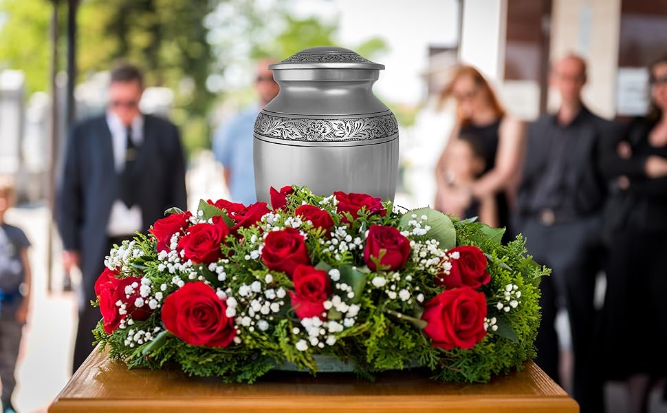Pewter Classic Adult Cremation Urn for Human Ashes, Large w/ Velvet Bag