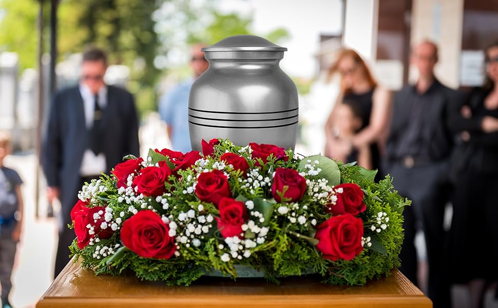 3 Banded Roman Classic Adult Cremation Urn for Human Ashes, Large w/ Velvet Bag