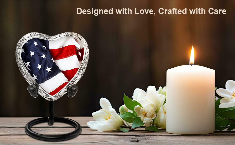 American Flag Heart Keepsake Urn for Human Ashes – Small Memorial Urn for a Man or Woman – A Patriotic Tribute Held Close