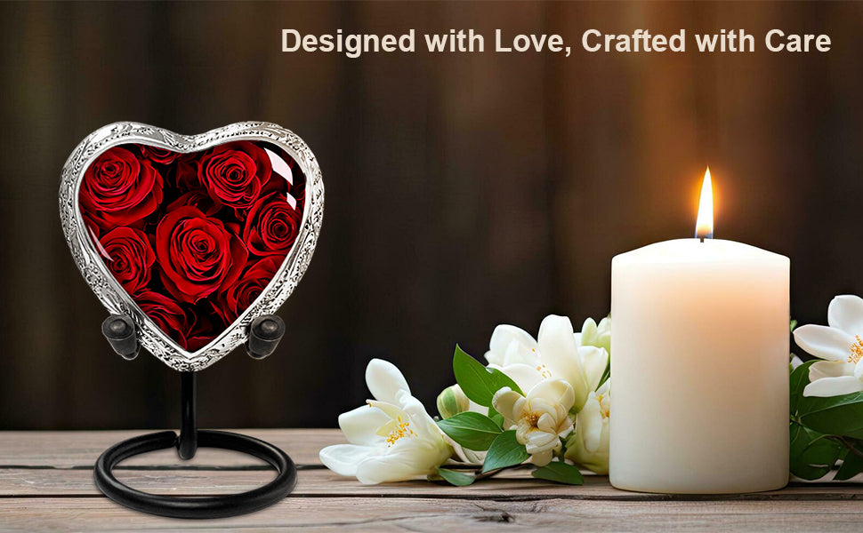 Red Roses Heart Keepsake Urn for Human Ashes – Small Memorial Urn for Adult Female – Tribute for Mother, Daughter, Sister, or Wife – A Symbol of Eternal Love to Share and Keep Close