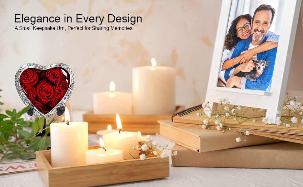 Red Roses Heart Keepsake Urn for Human Ashes – Small Memorial Urn for Adult Female – Tribute for Mother, Daughter, Sister, or Wife – A Symbol of Eternal Love to Share and Keep Close