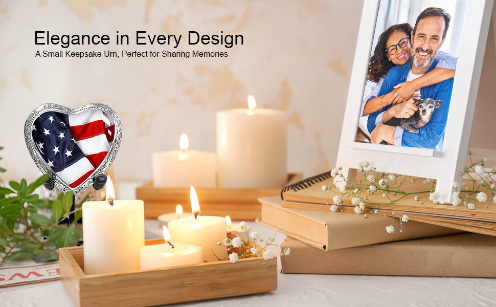 American Flag Heart Keepsake Urn for Human Ashes – Small Memorial Urn for a Man or Woman – A Patriotic Tribute Held Close