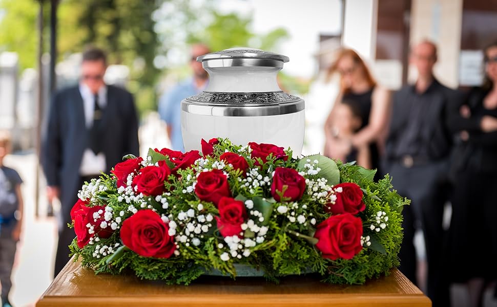 Grecian Classic White Adult Cremation Urn for Human Ashes, Large with Velvet Bag
