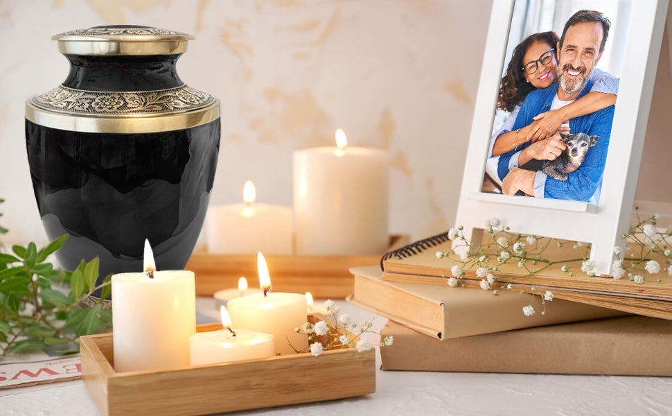 Grecian Classic Black Adult Cremation Urn for Human Ashes, Large with Velvet Bag