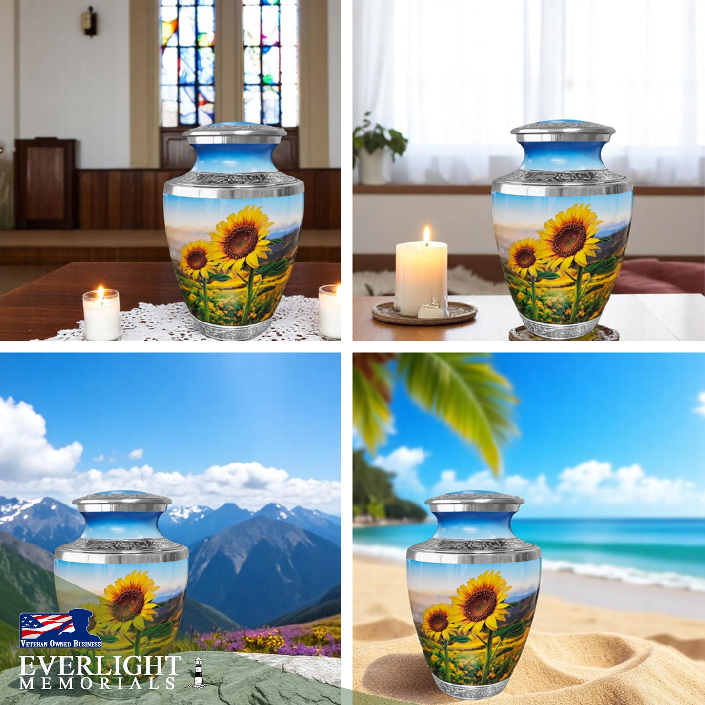 Sunflower Cremation Urn for Human Ashes – Full-Size Adult Memorial Urn for Men & Women