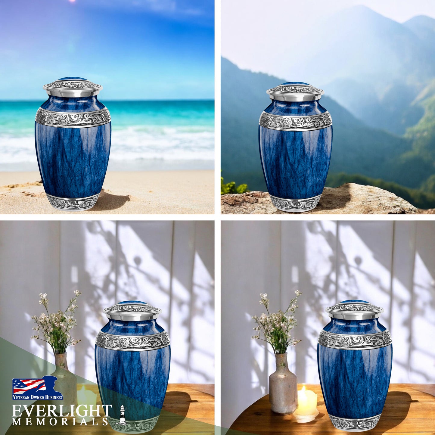 Watercolors Dark Blue Adult Urn for Ashes