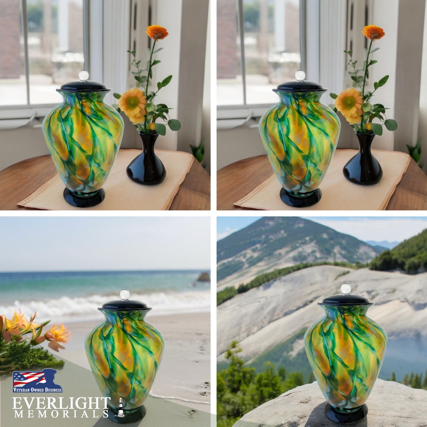 Spring Radiance Hand Blown Glass Cremation Urns for Human Ashes
