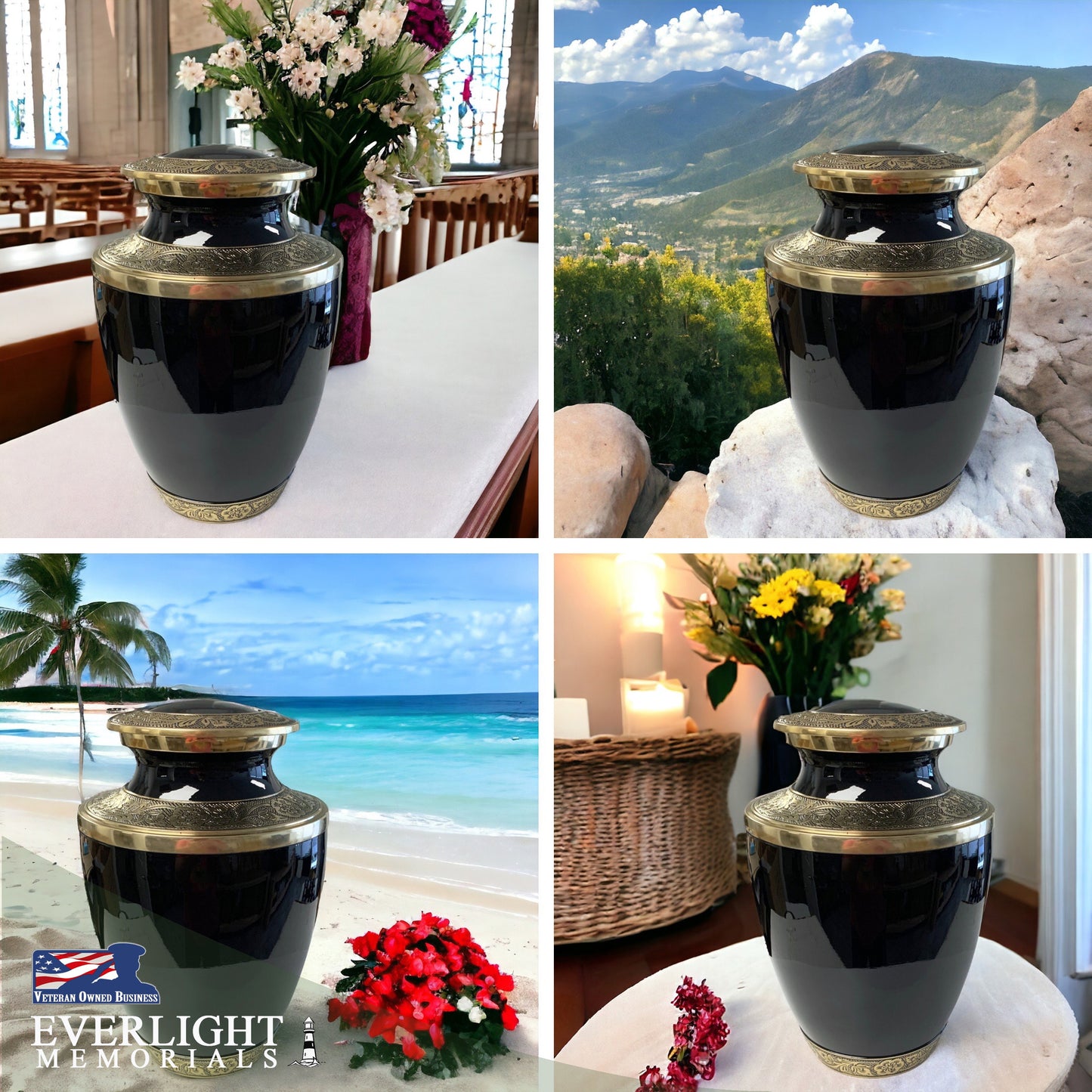 Grecian Classic Black Adult Cremation Urn for Human Ashes, Large with Velvet Bag