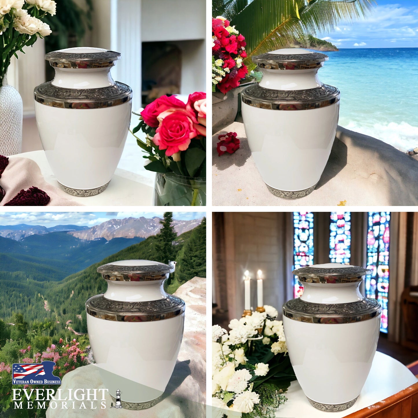 Grecian Classic White Adult Cremation Urn for Human Ashes, Large with Velvet Bag