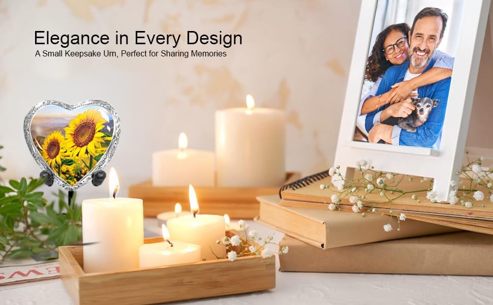 Sunflower Heart Keepsake Urn for Human Ashes – Small Heart-Shaped Memorial Urn with Display Stand