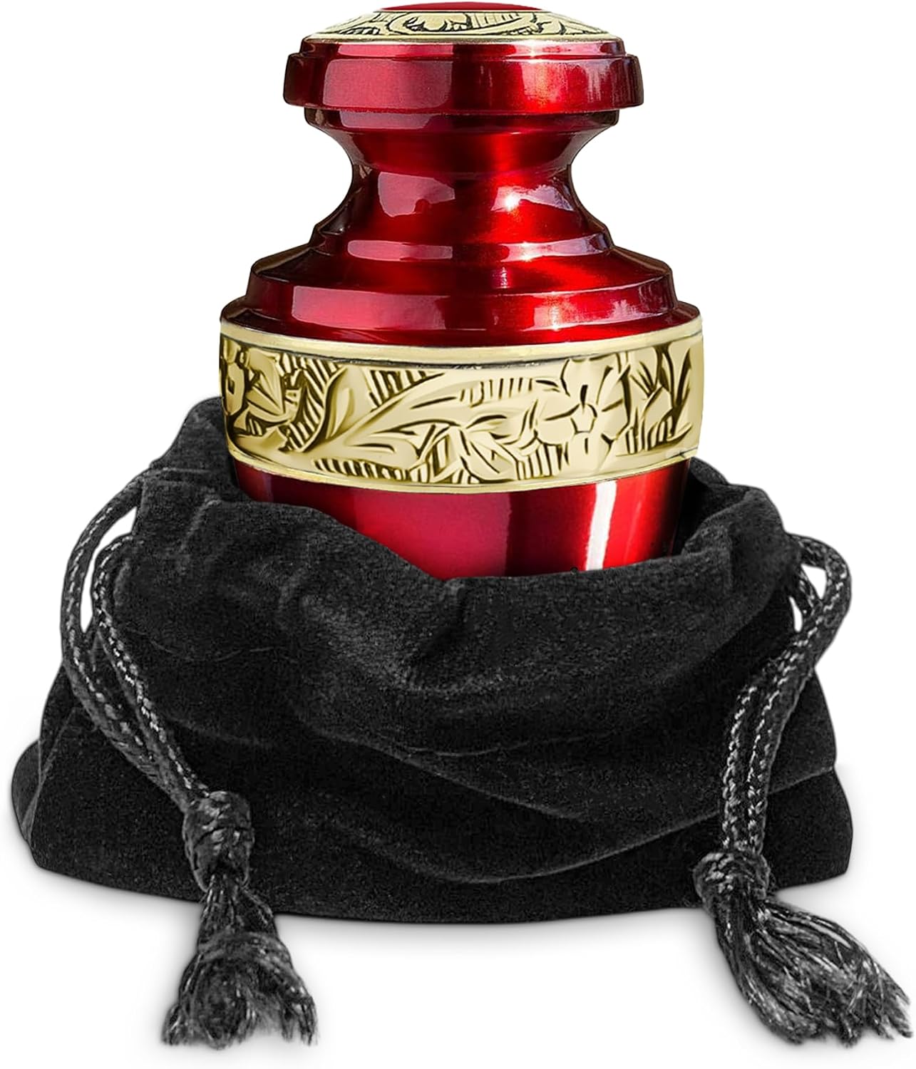 Classic Red Small Keepsake Urn — size detail showing 2.8 inch height and screw-top lid