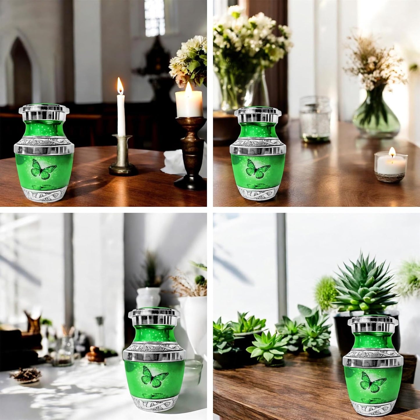 Small Keepsake Urn for Human Ashes - Green Butterfly