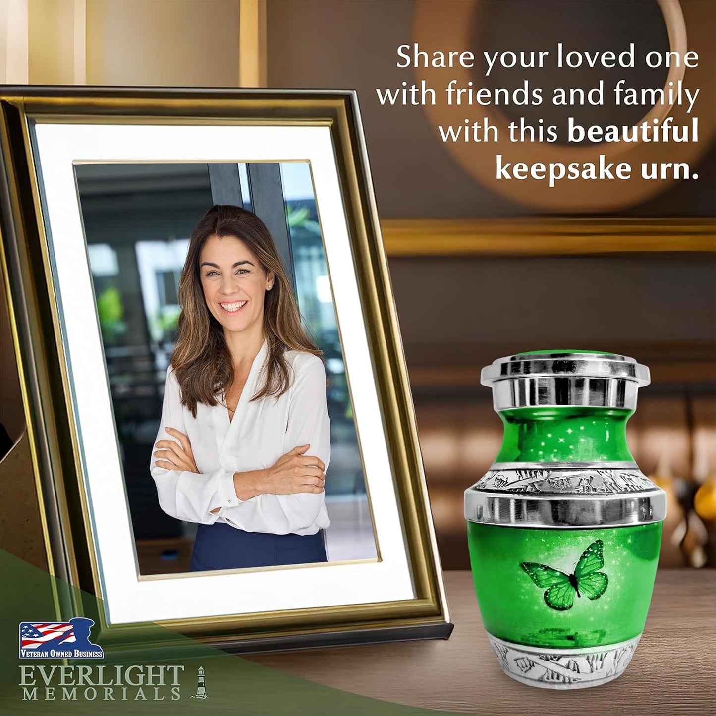 Small Keepsake Urn for Human Ashes - Green Butterfly