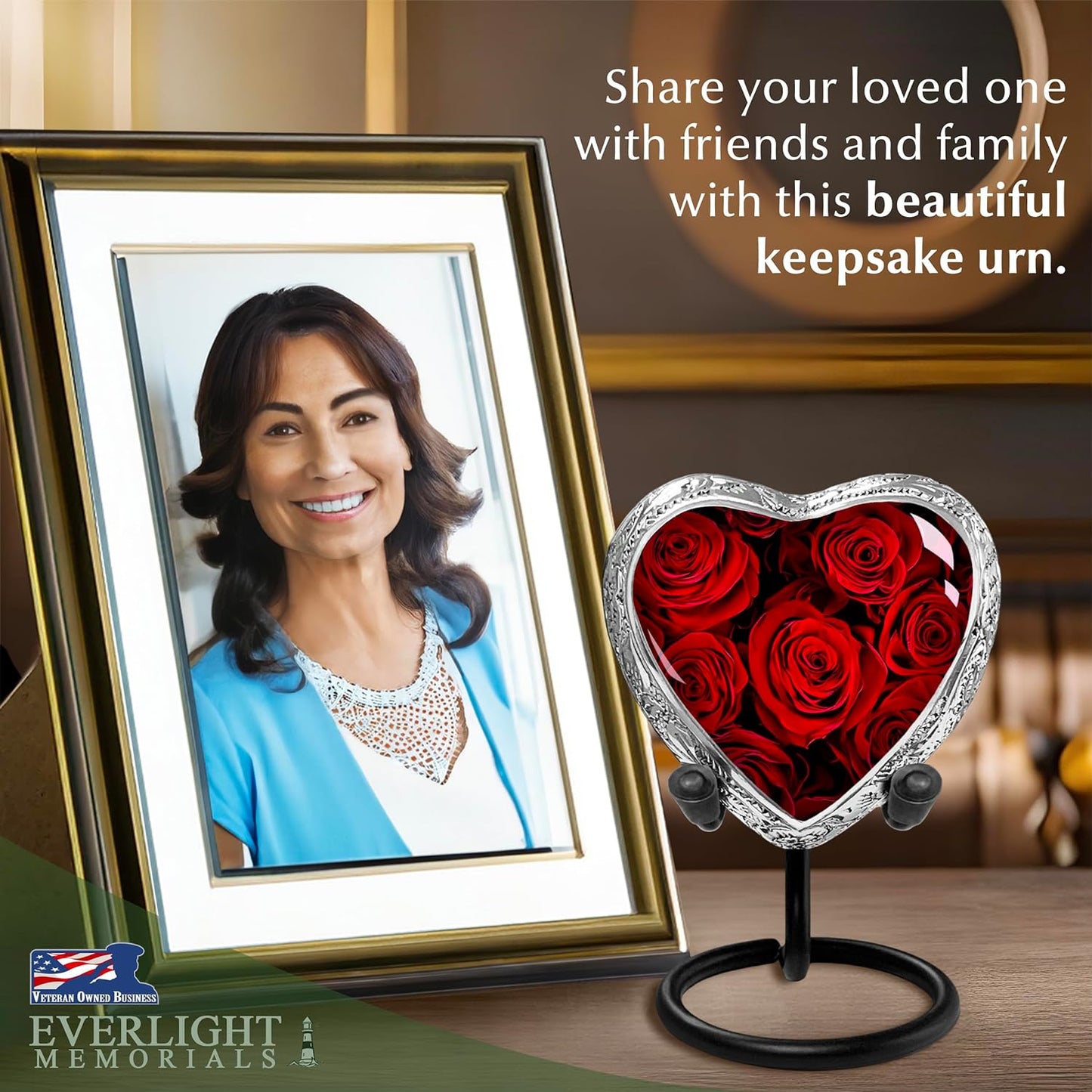 Red Roses Heart Keepsake Urn for Human Ashes – Small Memorial Urn for Adult Female – Tribute for Mother, Daughter, Sister, or Wife – A Symbol of Eternal Love to Share and Keep Close