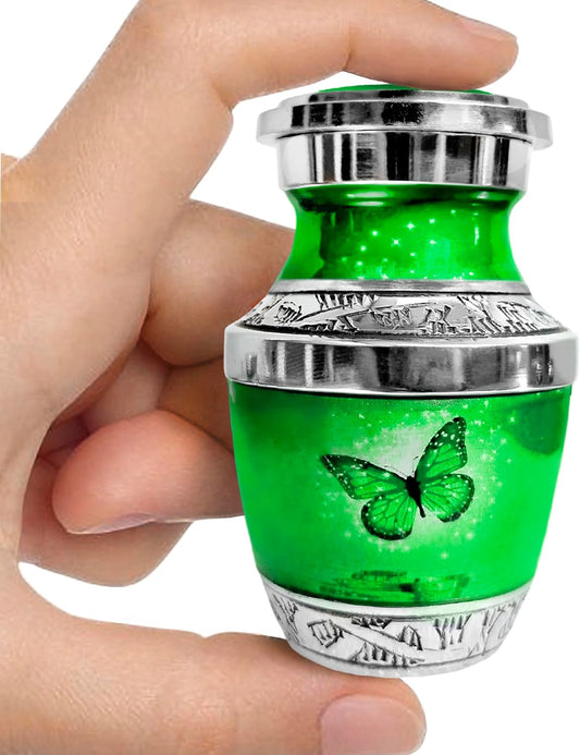 Small Keepsake Urn for Human Ashes - Green Butterfly