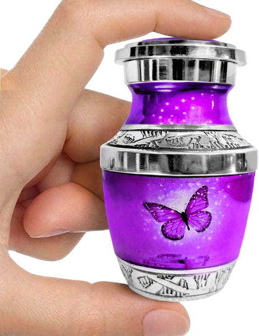 Small Keepsake Urn for Human Ashes - Purple Butterfly