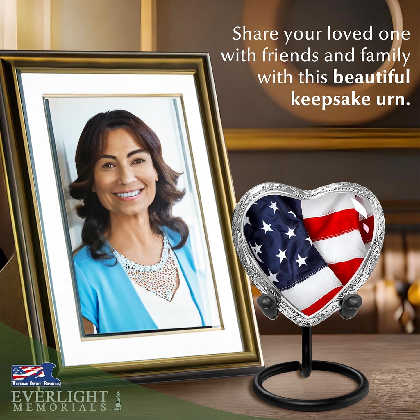 American Flag Heart Keepsake Urn for Human Ashes – Small Memorial Urn for a Man or Woman – A Patriotic Tribute Held Close