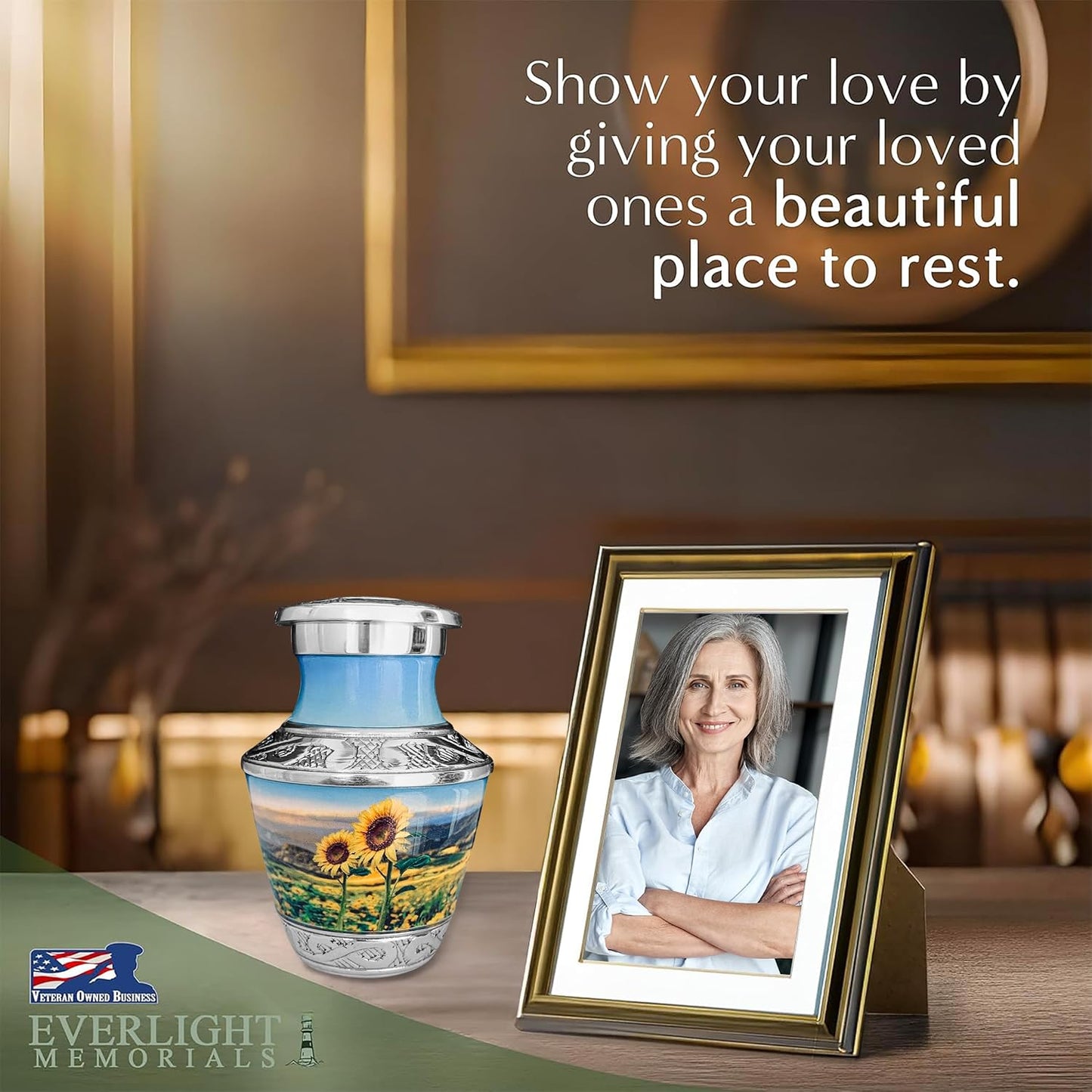 Sunflower Keepsake Urn for Human Ashes – Small Sharing Memorial Urn for Men, Women & Children