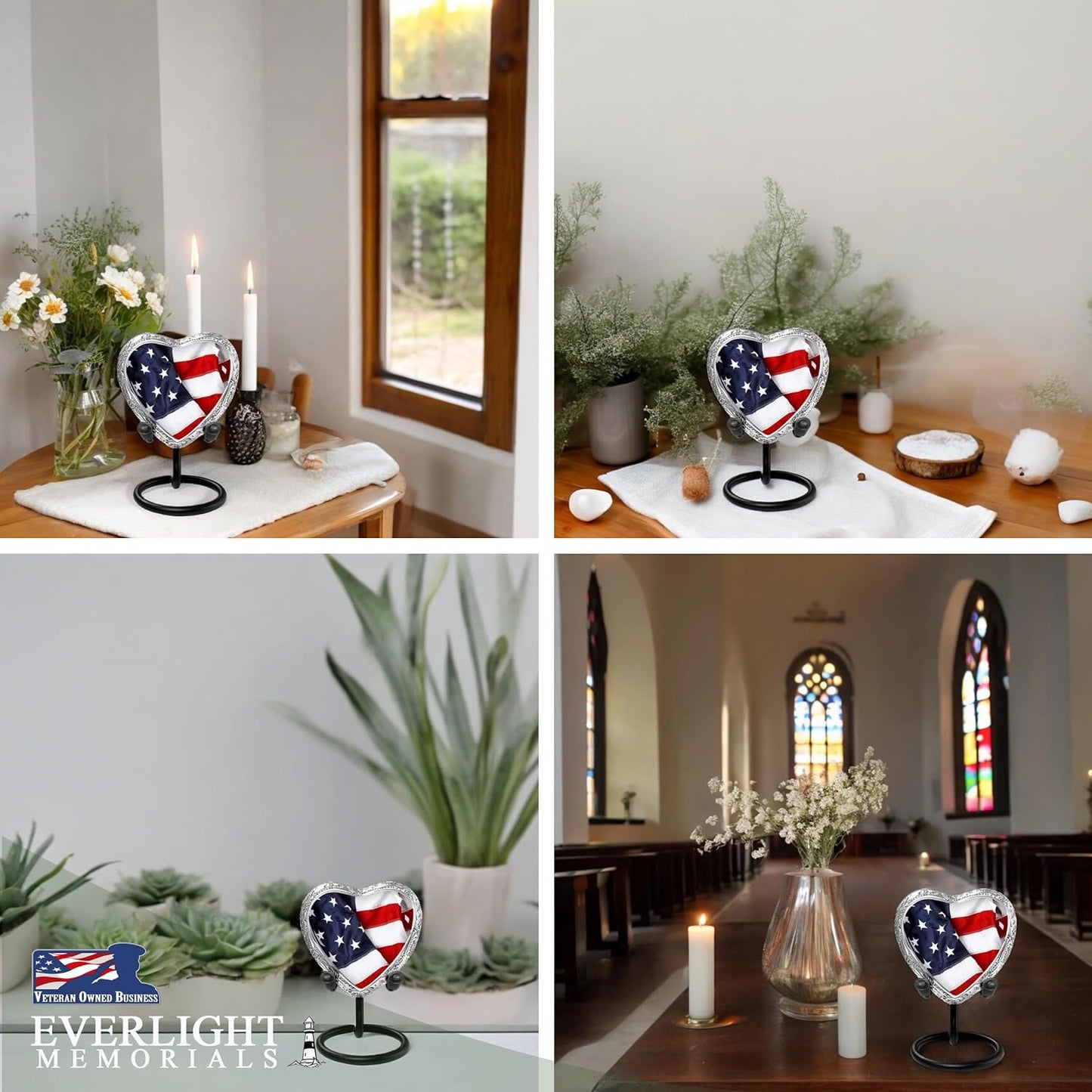 American Flag Heart Keepsake Urn for Human Ashes – Small Memorial Urn for a Man or Woman – A Patriotic Tribute Held Close